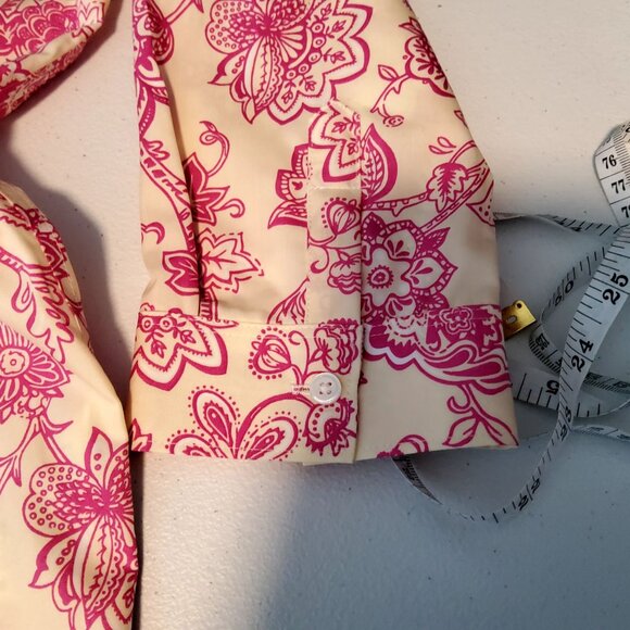 Lands End Womens No Iron Supima Shirt 6T Floral Print Pink & White Long Sleeve - Picture 10 of 10